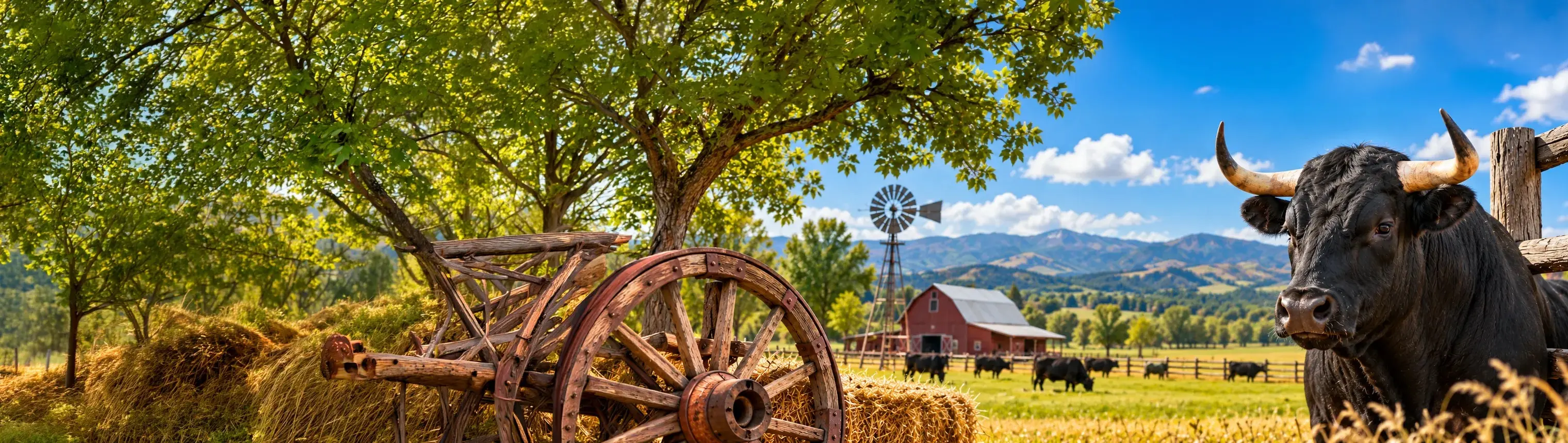 La Cabaña Hero Image: a bull in front of a landscape.